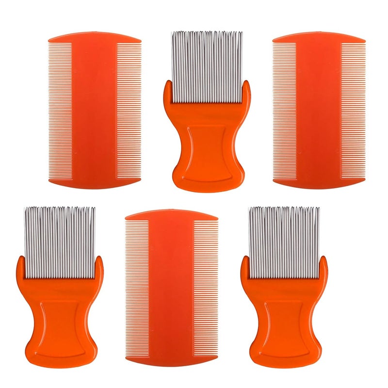 HESSION 6 Pack Flea Lice Combs Removal Dandruff Comb with Metal Teeth Double Sided Fine Combs Metal Teeth Flea Lice Combs for Pets Kids Adults (Orange) - Image 1